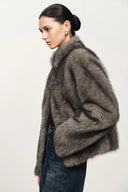 Pine Stand Collar Coat in Faux Fur