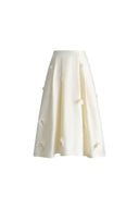 Lea Handcrafted 3D Floral Skirt in Silk-Wool Satin