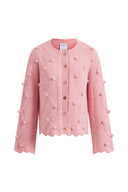 Cassie 3D Pom Pom Cardigan in Merino Wool–Alpaca Blend Knit
