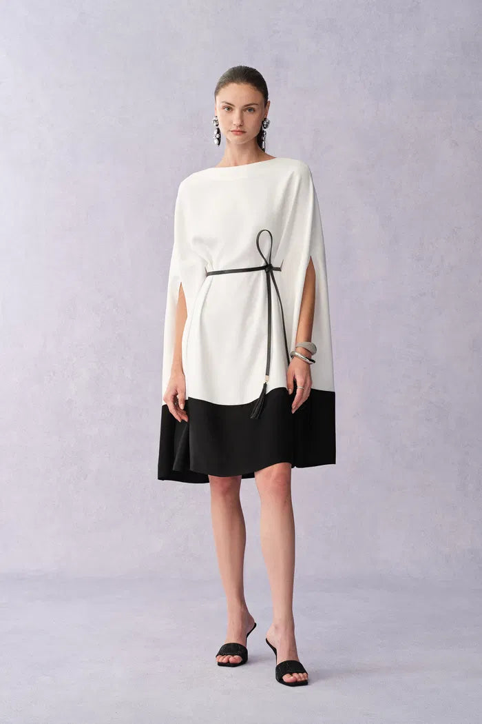 Carlton Wrinkle Resistant Cape Dress in Matte Satin-Linen Blend