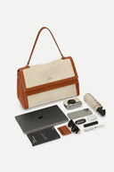 Fab Rialto Double Flap Handbag in Nappa Leather & Water-Resistant Canvas