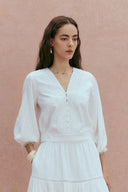 Elli Embroidery Puff Sleeve Blouse Top in Cotton