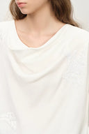 Bianca Drape Neck Sequin Embroidered Blouse in Acetate Twill