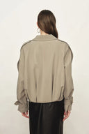Elva Large Lapel Pleated Hem Short Trench Coat in Lightweight Blend
