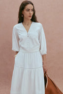 Elli Embroidery Puff Sleeve Blouse Top in Cotton