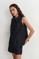 Zach Sleeveless Top in Silk-Cotton Denim