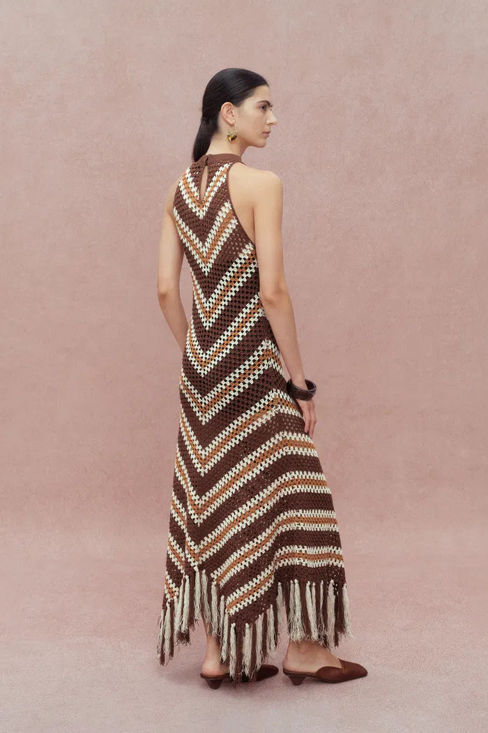 Franny Hand Crochet Striped Sleeveless Dress in Cotton-Linen Tape Yarn Knit Maa Taa Caa Eaa Daa Faa Eaa