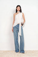 Harper Bow Embellished Jeans in Cotton Denim