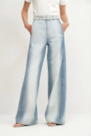 Paz Belted Gradient Washed Wide Leg Jeans in Cotton Denim