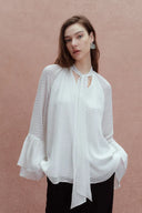 Megan Ruffle Polka Dot Shirt in Mulberry Silk Burnout Jacquard