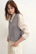 Winnie V Neck Sleeveless Top in Merino Wool Cable Knit