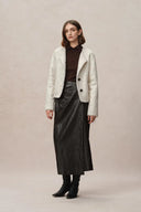 Arran Hand Braided Leather Button Short Coat in Faux Sheepskin