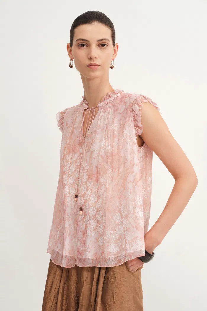Gracia Printed Sleeveless Blouse in Crepe Georgette