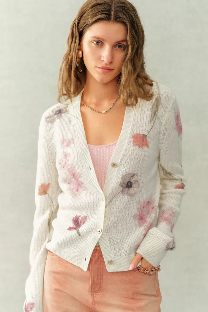 Yuffie Flora Knit Cardigan in Merino-Alpaca with Lyocell