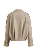 Elva Large Lapel Pleated Hem Short Trench Coat in Lightweight Blend