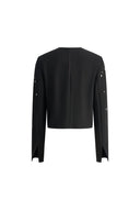 Aquila Hand Sewn Rhinestone Crop Suit Blazer in Fine Wool Suiting