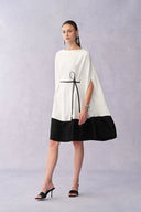 Carlton Wrinkle Resistant Cape Dress in Matte Satin-Linen Blend