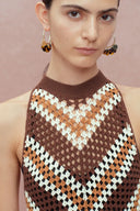 Franny Hand Crochet Striped Sleeveless Dress in Cotton-Linen Tape Yarn Knit Maa Taa Caa Eaa Daa Faa Eaa
