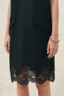 Violet Embroidery Embellished Dress in Silk-Wool Satin