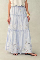 Lone Striped Embroidered Sleeveless Lace Trim Cami Top and Skirt Set in Crinkled Cotton