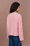 Cassie 3D Pom Pom Cardigan in Merino Wool–Alpaca Blend Knit