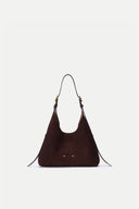 Duomo Double Buckle Small Hobo Bag in Top-Grain Nubuck Leather