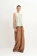 Leah Avocado Green Tencel Blend Ruffle Off-Shoulder Top