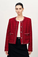 Seraphina Pearl Beaded Trims Boxy Jacket in French Tweed