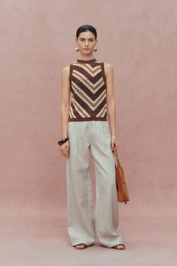 Clara Hand Crochet Sleeveless Top in Cotton-Linen Tape Yarn