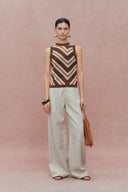 Clara Hand Crochet Sleeveless Top in Cotton-Linen Tape Yarn
