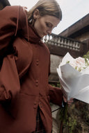 Aimee Detachable Scarf Down Jacket in Hollow Yarn Fine Twill