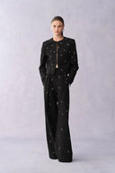 Aquila Hand Sewn Rhinestone Crop Suit Blazer in Fine Wool Suiting