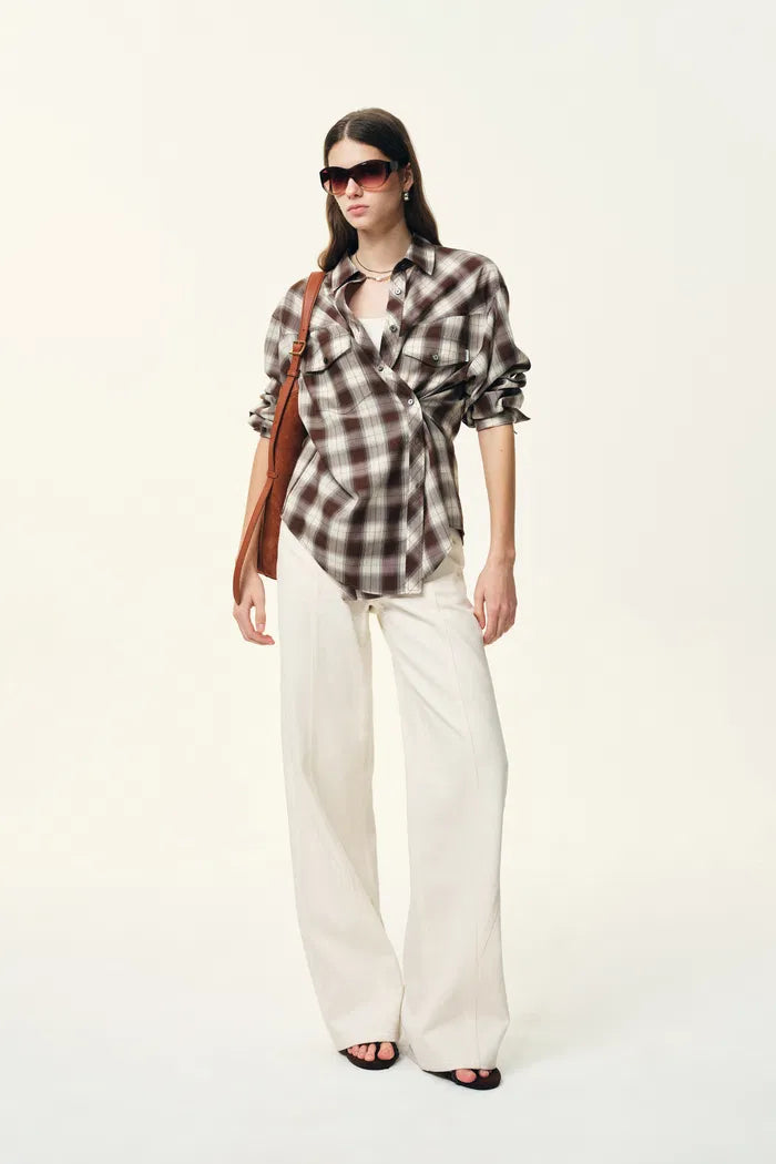 Polly Front Seams White Barrel Leg Jeans in Cotton Denim