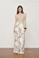 Emma Handpainted Floral Elastic Waist Wide Leg Pants in Linen Blend