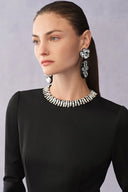 Nokta Hand Sewn Rhinestone Collar Maxi Dress in Linen Style Suiting