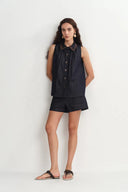Zach Sleeveless Top in Silk-Cotton Denim