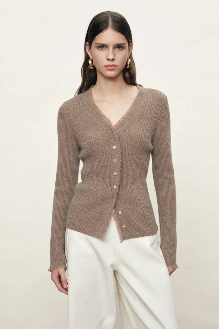 Liora Fringe Button-Front Cardigan in Cashmere Knit