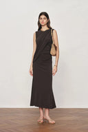 Raina Asymmetric Draped Sleeveless Fitted Dress in Cotton Modal Knit
