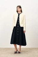 Rosie Lapel Tweed Cinched Dress in French Bouclé
