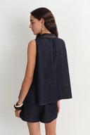 Zach Sleeveless Top and Shorts Matching Set in Silk-Cotton Denim