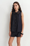 Zach Sleeveless Top in Silk-Cotton Denim