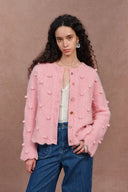 Cassie 3D Pom Pom Cardigan in Merino Wool–Alpaca Blend Knit