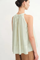 Leah Avocado Green Tencel Blend Ruffle Off-Shoulder Top