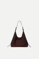 Duomo Double Buckle Small Hobo Bag in Top-Grain Nubuck Leather