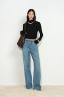 Harper Bow Embellished Jeans in Cotton Denim