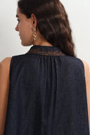 Zach Sleeveless Top in Silk-Cotton Denim