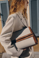 Rialto Double Flap Handbag in Nappa Leather & Water-Resistant Canvas