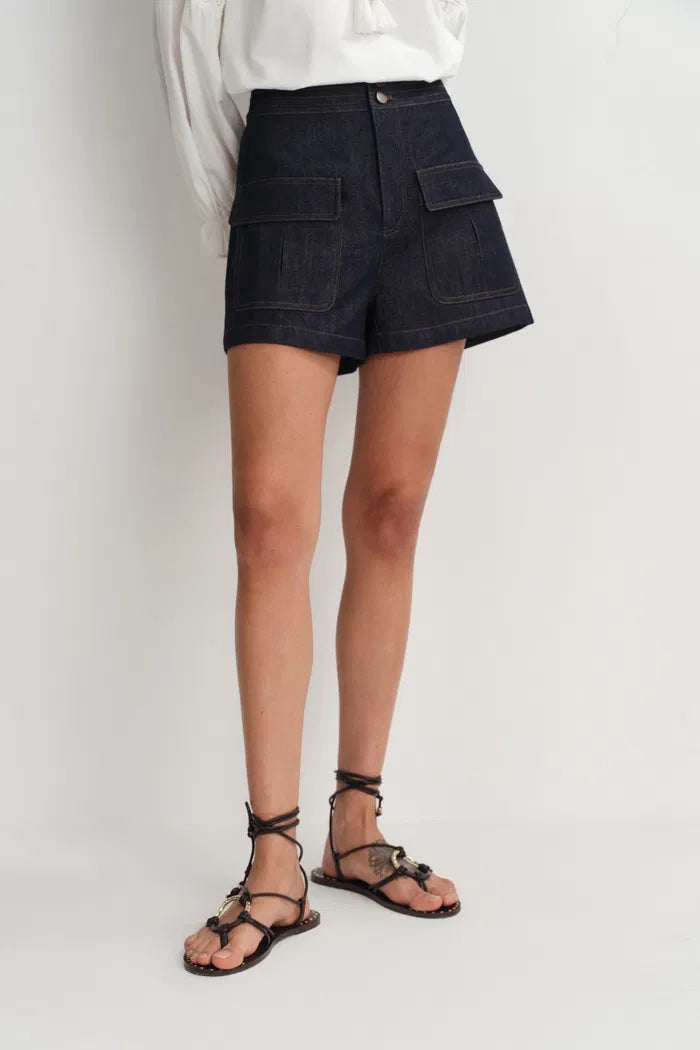 Zach Denim Shorts in Silk-Cotton Denim