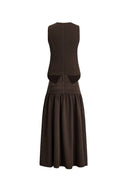 Elodie Fitted Round Neck Sleeveless Vest Top and Skirt Matching Set in Thin Denim