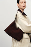 Duomo Double Buckle Small Hobo Bag in Top-Grain Nubuck Leather